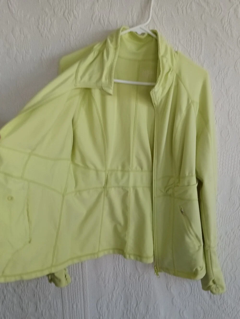 Zella Lime Green Workout Jacket Stretchy Neon Activewear Hiking Ruched Gorpcore - Picture 8 of 10